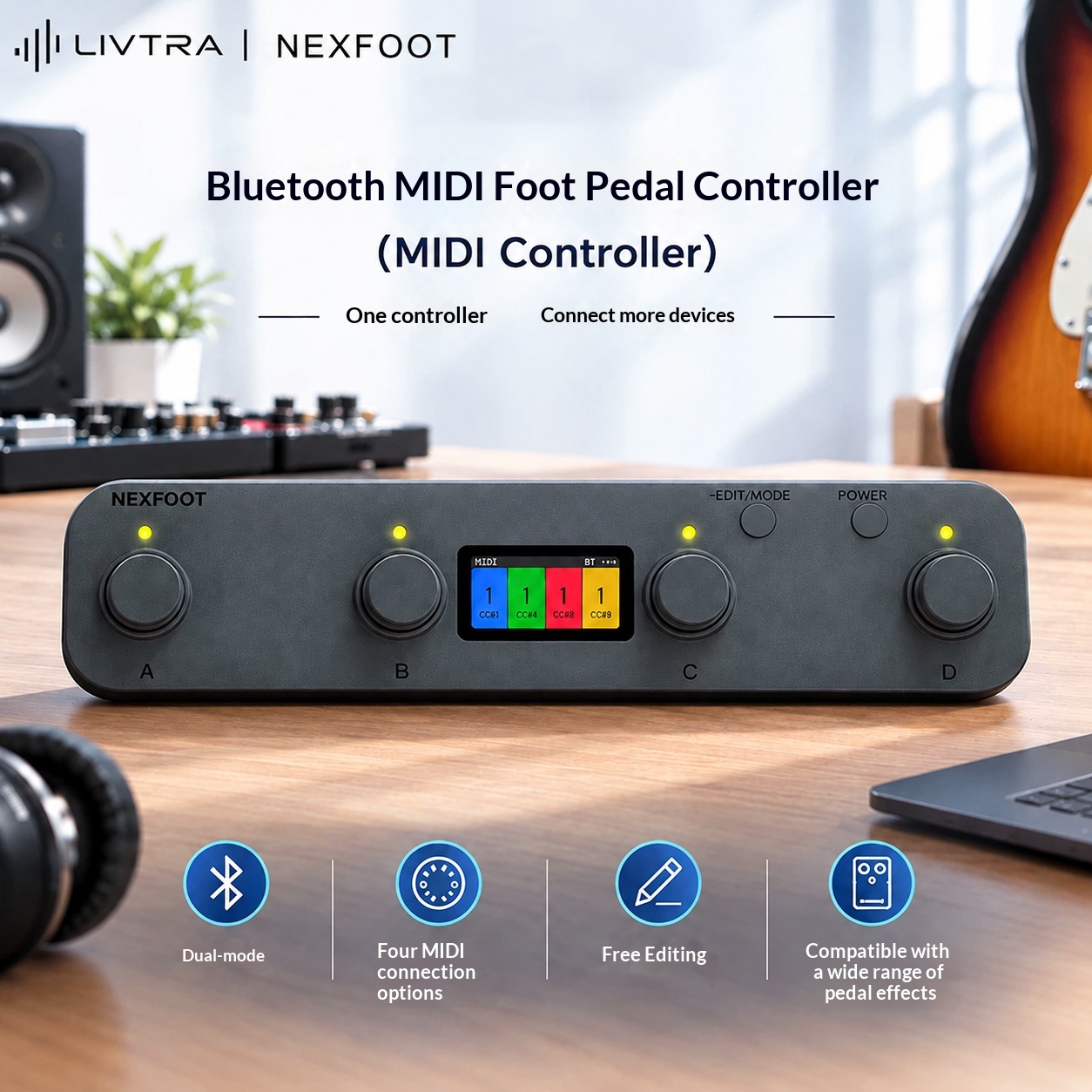 Midi Controller Pad - LIVTRA NEXFOOT Bluetooth MIDI Foot Controller